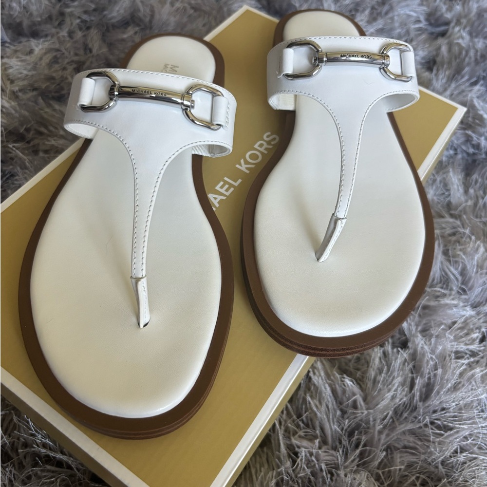 Michael Kors Optic White Leather Sandals